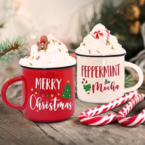 Nefelibata Christmas Tiered Tray Decor with Faux Whipped Cream Mug Toppers Winter Holidays Gifts for Woman Xmas Peppermint Gingerbread ManTable Centerpieces Ceramic Mini Coffee Mugs Decoration