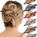 French Concord Hair Clips Claw - 6Pcs Side Slid Flat Hair Clips for Volume Strong Hold No Slip Grip Hair Claw Clips for Women Girls Thick Thin Hair (Leopard pattern)