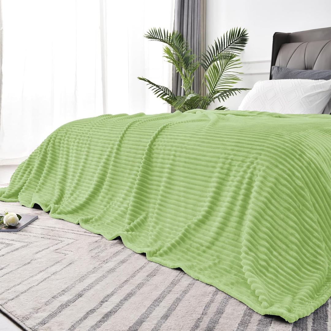 BEDELITE Fleece Blanket Queen Size  3D Ribbed Jacquard Soft and Warm Decorative Fuzzy Blankets  Cozy, Fluffy, Plush Lightweight Throw Blankets for Couch, Bed, Sofa(Sage Green, 90x90 inches) (Grass)