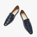 C.Paravano Penny Loafers for Women, Crocodile-Embossed Slip-ons Comfortable Dressy Formal Dress Square Toe Flats Loafer Shoes for Business Casual Wear