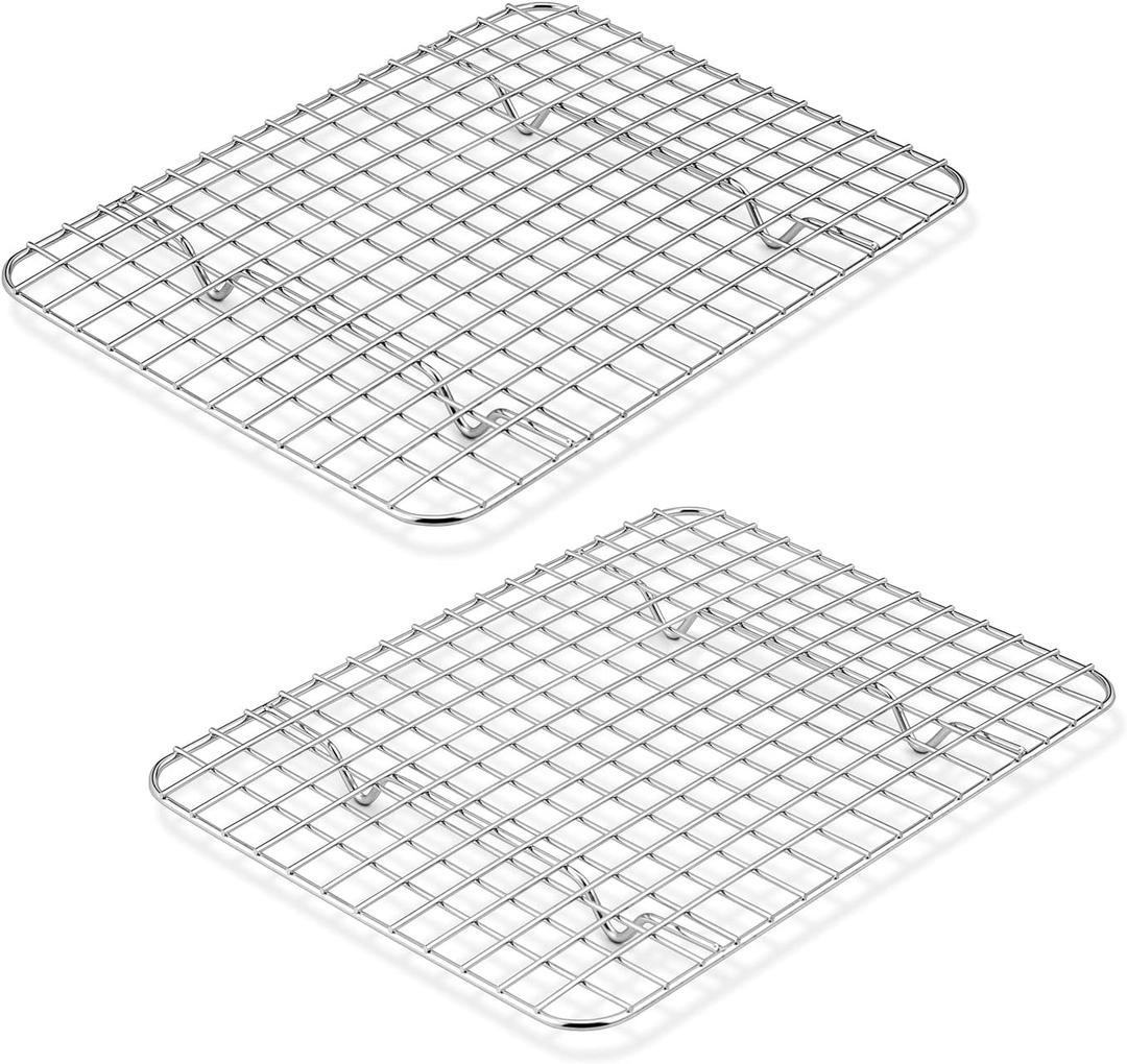 P&P CHEF 9.75 Inch Cooling Baking Rack Set of 2, Stainless Steel Grid Cooking Racks for Roasting Drying Grilling, Oven & Dishwasher Safe, Heavy Duty & Healthy
