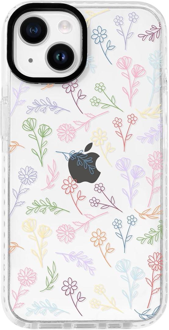 NITITOP Compatible for iPhone 15 Case Cute Flower Floral Clear for Women Girl Ultra Slim Crystal Shockproof Soft TPU Anti-Yellow Protective Phone Cover - Colorful