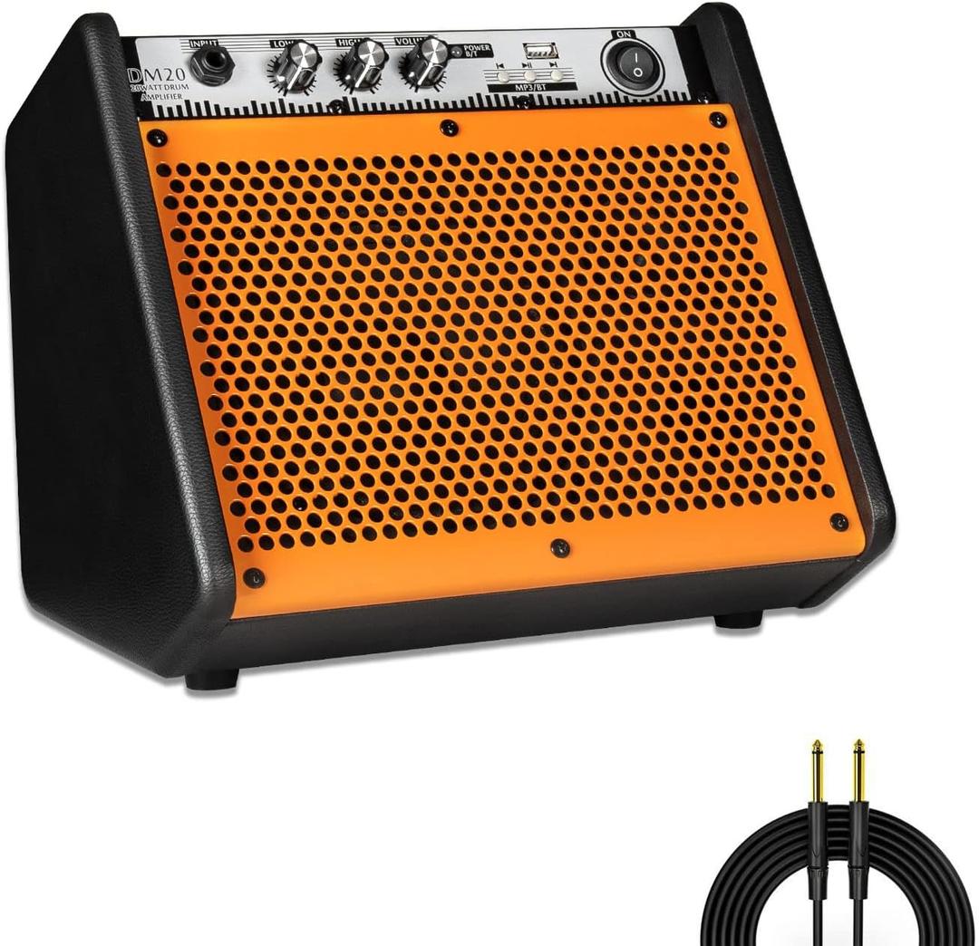 Coolmusic DM20 20W Bluetooth Personal Monitor Amplifier Electric Drum Amplifier Speaker,Keyboard Speaker with USB Interface(Including E-Drum Noise-Reduction Cable) (Orange)