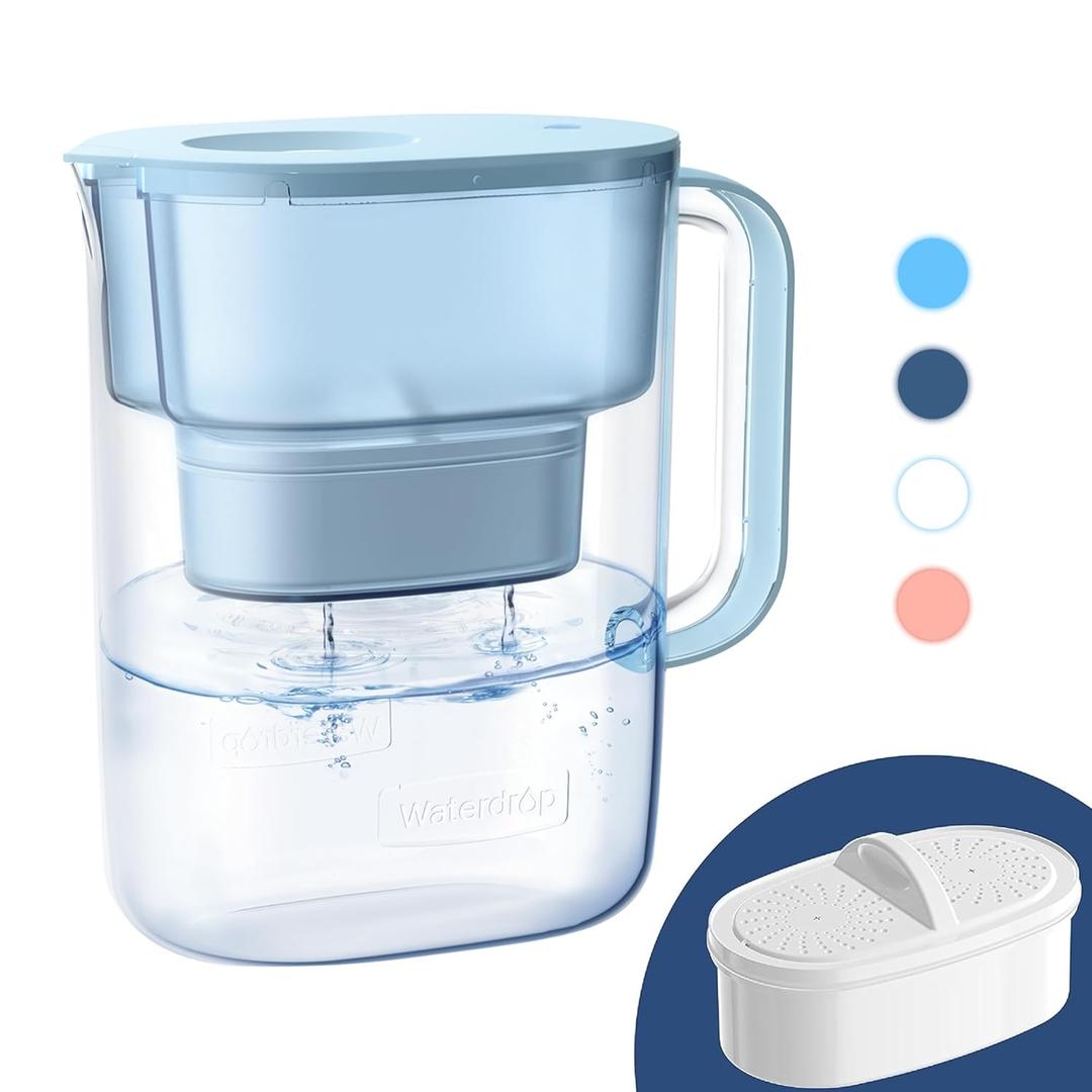 Waterdrop Water Filter Pitcher with 1 Filter, 200-Gallon Long-Life, 10-Cup Large Water Filter Pitcher, NSF Certified, 5X Times Lifetime, Reduces PFOA/PFOS, Chlorine, Blue (Azure)
