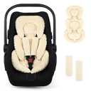 GFU Infant Car Seat Insert Head and Body Support, Reversible Newborn Insert for Carseat with Strap Pads, Soft Stroller Cushion Pillow Insert for Boys and Girls, Fits for Stroller, Swing, Beige