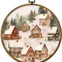 XPH Vintage Christmas Winter Village Round Wall Art Framed, Rustic Winter Snowy Circle Wall Decor, Cozy Christmas Landscape Hanging Canvas Prints for Home Bedroom Living Room Decoration, 10x10 Inch