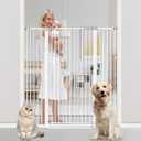 51.18" Tall Extra Tall Pet Gate Dog Door, Auto Close Safety Gates for Kitchen Living Room Doorways Hallway,Indoor Pet Gates for Dogs or Cats(Black) (White, 29.6-48.4")