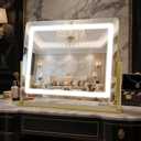 Bearolve Vanity Mirror with Lights 22"×17", Large LED Makeup Mirror with Light, Smart Touch with 3-Color Lighting, Dimmable, 360° Rotation, HD Desk Mirror, Vanity Mirror Tabletop (Gold)
