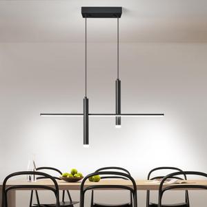 Modern LED Linear Pendant Light with Dual Spotlights Dimmable 6000K Pendant Lights Kitchen Island Ceiling Hanging Black Chandeliers for Dining Room Table Kitchen Living Room Bedroom(L31.5in)