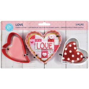 R&M International 5110 Polyresin Coated Love Cookie Cutters, Assorted Hearts, 3-Piece Set