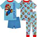 Super Mario 4 Piece Pajama Set - Boys PJs Tight Fit Short Sleeve, Shorts & Pants - Kids Sleepwear Set - Official License (Blue, Size 8Y)