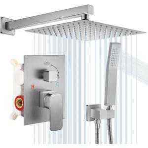 Rainfall Bathroom Shower System, 10-Inch Rain Shower Head and Handle Set, Wall Mounted Dual Shower Combo, All Metal Decorative Shower Luxury Kit Nickel-plated (with Shower Valve)