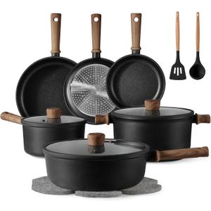 CAROTE Nonstick Pots and Pans, Induction Cookware Set Kitchen Cooking Sets, Non Stick w/Frying Pan (PFOS, PFOA Free), Black, 16pcs