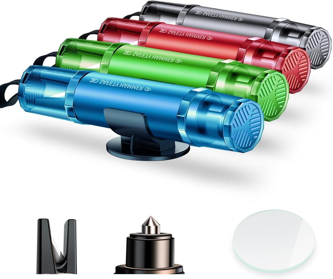 Emergency Car Window Breaker, Car Spring Loaded Window Punch, Essential Window Punching Seatbelt Cutter for Driving a Car (4, SGPCQ-Black+Blue+Green+Red)