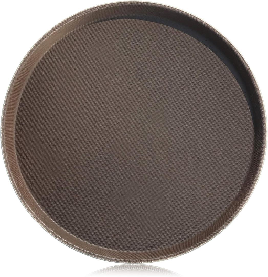 New Star Foodservice Non-Slip Tray, Plastic, Rubber Lined, Round (Brown, 14-Inch)