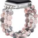 JR.DM Natural Stone Beaded-Bands Women Compatible with Apple Watch Series 11 10 9 8 7 6 5 4 SE 3 2 1 Fashion Stretch Handmade Bracelet Fancy Boho Elastic Strap for iWatch 38/40/41/42mm(S10/11) Gift (Pink Zebra)