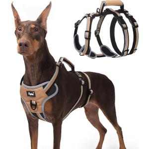 PUPTECK Escape Proof Dog Harness with Padded Handle, No Pull Pet Vest Harness Durable Reflective for Medium Large Dogs Walking Training and Running, Moccasin, L