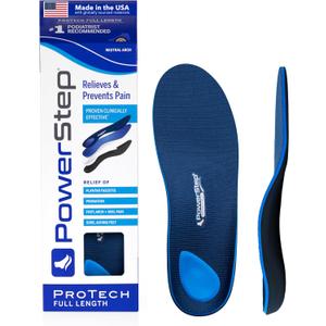 PowerStep ProTech Orthotic Insoles - Medical Grade Arch Support Inserts for Plantar Fasciitis Relief - Made in USA - Maximum Cushioning + ShockAbsorb Orthotics (M 6-6.5 W 8-8.5) (Men's 6-6.5 / Women's 8-8.5, White)