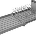 Dish Drying Rack Compact Expandable - A Space-Saving, Stainless Steel, Rust-Resistant Dish Drainer for Kitchen and Apartment Countertops/Sink Cabinets, Extendable from 11.42 to 19.9 inches (Gray) (Single)