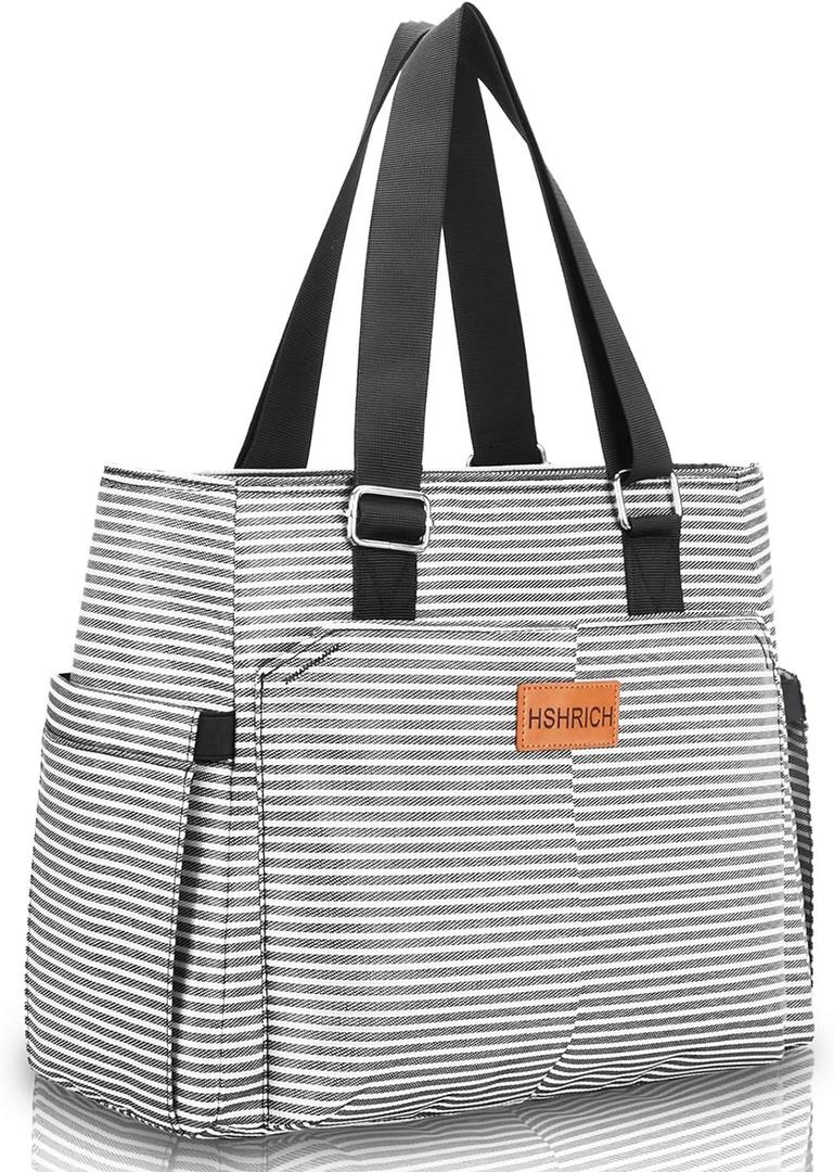 Large Women Lunch Bags/Insulated Adult Lunch Box/Leakproof Cooler Lunch Tote Bag with Storage Pocket. Reusable Lunch Purse for Work Picnic Hiking 12L, Stripe