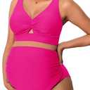 Summer Mae Twist Maternity Bikini Two Piece Pregnancy Swimsuits Cutout Bathing Suit High Waisted Ruched Swimwear (14, Hot Pink)