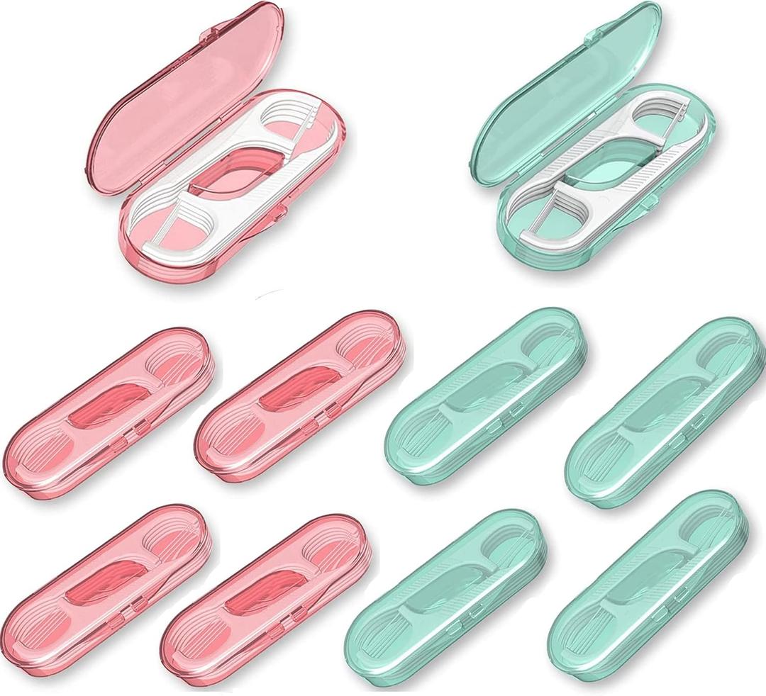 High Toughness Professional Toothpicks Sticks Dental Floss Picks Threader Flosser with 10 Storage Cases, flossing for Family,Hotel,Travel (Green5+pink5)
