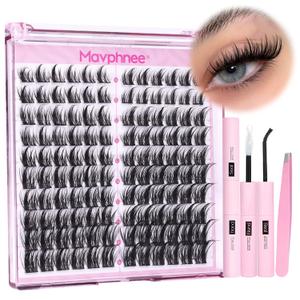 Natural Lash Clusters Kit Spiky Cluster Eyelash Extension Kit 120 Pcs CC-Curly Eyelash Clusters 10-16MM Wispy Individual Lashes Kit with Lash Bond and Seal and Eyelash Tweezers by Mavphnee
