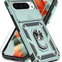 SunStory Compatible with Google Pixel 9 Pro XL Case with HD Screen Protector & Slide Camera Cover & Rotated Ring Kickstand, [Military-Grade] Case for Pixel 9 Pro XL, Green
