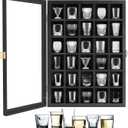 Shot Glass Display Case, 30 Shot Glasses Holder with Acrylic Door and Removable Shelve, Wall-Mounted Shadow Box for Home and Bar Decor, Black