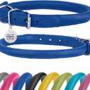 Rolled Leather Dog Collar Soft Round Collars, ID Tag for Small Medium Large Dogs (9-12 inch, Royal Blue)