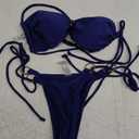 SOLY HUX Bathing Suit for Women Halter Ring Linked Tie Side Bikini Sets Two Piece Swimsuit (Small, Plain Dark Blue)
