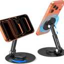 OMOTON 360 Rotating MS05 Magnetic Phone Stand for MagSafe, [Height Adjustable] Cell Phone Stand for Desk with Non-Slip Base, Office Desk Accessories for iPhone 17/16/15/14 Pro Max Air, Black