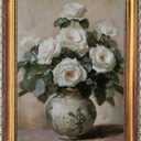 Vintage White Rose Wall Art Framed Canvas Poster Print Antique Floral Still Life Painting Romantic Botanical Bouquet Picture Neutral Flower Artwork Country Cottage Decor for Living Room Home 16x24inch