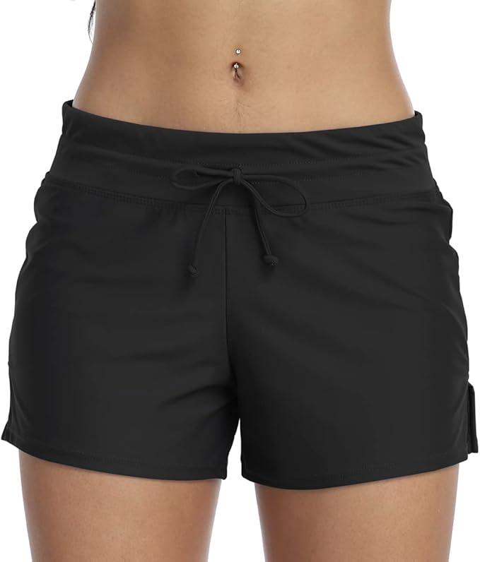 ChinFun Women's Board Shorts Swimswear Bottoms Tankini Swim Bathing Briefs Swimsuit Boardshorts Beach Trunks with Liner, Size -M