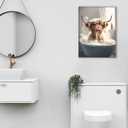 UPWOIGH Bathroom Wall Art, 12x16in Highland Cow Wall Decor,Waterproof Wood Framed Canvas Wall Art, Cute Funny Animal Bathing Abstract Prints,Modern Home Dcor for Bedroom Classroom Farmhouse Gift