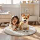Ophanie Round Rug 2Ft Ivory Circle Area Rug, Fluffy Fuzzy Bedroom Carpet, Plush Soft Shaggy Indoor Floor Cream Living Room Rugs for Kids Home Decor Aesthetic, Nursery