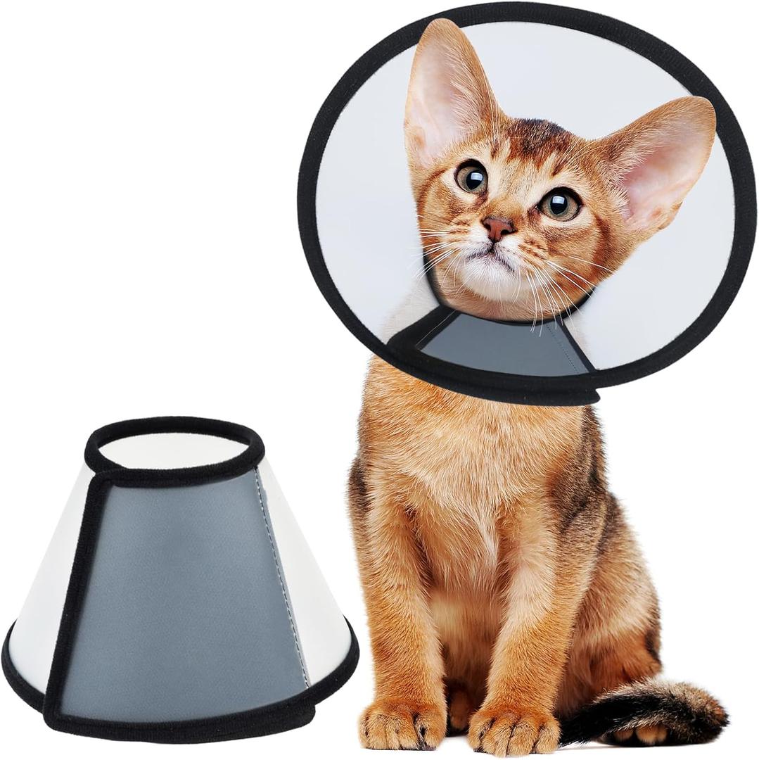 Vivifying Cat Cone Collar 3 Sizes Lightweight Soft Edge Recovery Cone for Cats, Adjustable Plastic Elizabethan Anti-Lick E-Collar for Post-Surgery Protection (Small)
