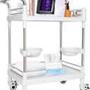 Mobile Utility Cart with Wheels Professional Medical Trolley Cart 220 Lbs Load Plastic and Stainless Steel Esthetician Storage Cart with Basins and Kegs for Beauty Salon Hospital Clinic Home