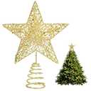 Christmas Tree Topper, Gold Glittered Star with Hollow Design, Tree Topper Star for Christmas Xmas Toppers Decoration