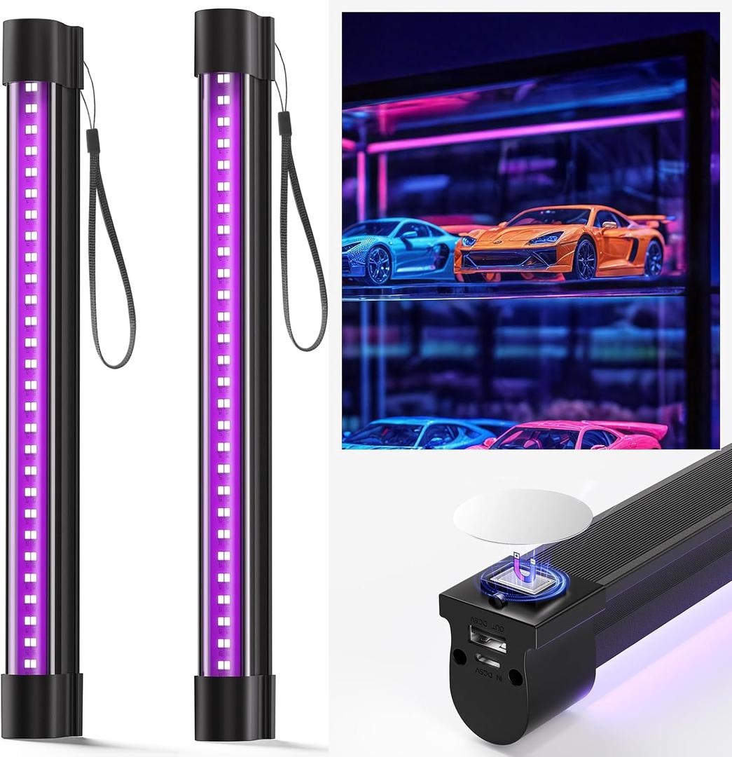 Bstrip Battery Powered Black Light, Rechargeable Blacklight, Cordless 395nm Light Glow Party, Halloween, Body Painting, 2 Packs