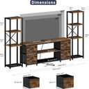 LED TV Stand Bookshelf Combo with Charging Station for 65 60 55 Inch TV, Entertainment Center with Lights & Drawers, Industrial Media TV Console Table for Living Room Bedroom Office, Rustic Brown, 77 Inches X 36 Inches X 27 Inches