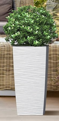 Janska Evergreen Heavy Duty Tall Planters for Outdoor Plants, Indoor Grande Plant Pots, Boxes, Trees, Flower Pots, 2-Piece Duo Set, 1.8 Gallon, Modern Design, Built-in Drainage, Front Porch Decor, Light Grey