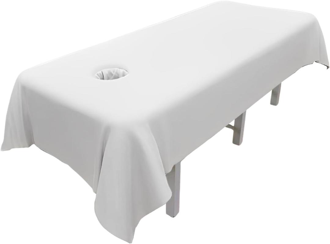 Massage Table Sheets,Massage Table Cover,Massage Linens, Massage Fitted Sheet, Massage Face Rest Cover with Hole, Sutiable for Beauty,Spa 55 * 95 in (White with Hole)