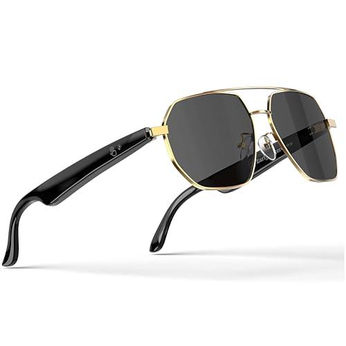 AI Smart Glasses with Chat GPT, AI Translation Glasses with 164 Language, Classic Aviator Sunglasses with Voice Assistant/AI Calling, IP65 Waterproof, Multifunctional Smart Glasses for Men Women