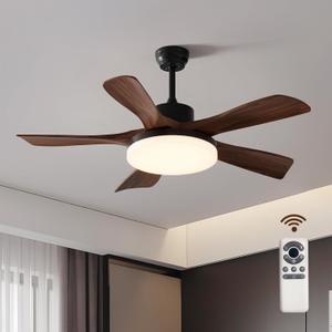 46 Inch Wood Fan 5 Solid Wood BladesBlack Walnut with Light with Remote Control Wood Grain Ceiling FanOutdoor Ceiling Fan with LightSuitable for Living, DiningBed Room
