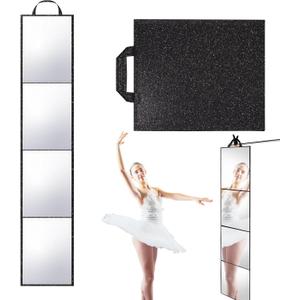 Foldable Full Length Mirror 2-in-1 Wall-Mounted or Tabletop Mirror, Portable Travel Mirror with Handle for Dance Home Bedroom Wardrobe Stage Makeup Checks Camping Outdoor Use (47" x 12.5", Four-Fold)
