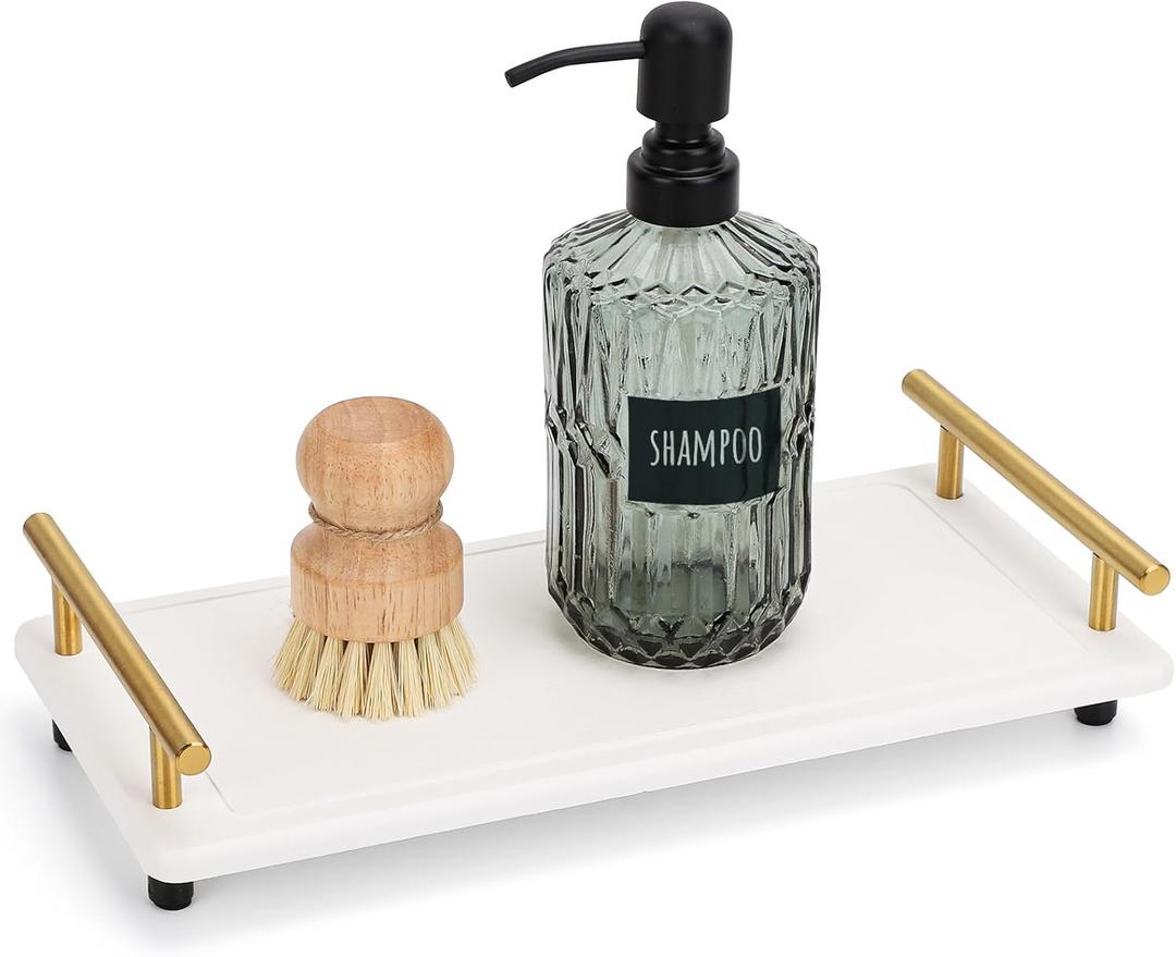 Segbeauty 12x6in Water Absorbing Stone Tray for Countertop, Fast Drying Stone Diatomaceous Earth Tray, Instant Drying Stone Tray for Kitchen Counter, Quick Dry Large Bathroom Counter Tray Soap Holder (White-gold)