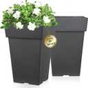Tall Planters for Outdoor Plants, 20 Inch Movable Drainage Large Outdoor Planter Indoor Planters, Set of 2 Plastic Planters for Front Porch Door Garden Balcony Deck, Dark Gray 20"