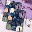 2026 Planner Weekly and Monthly Agenda Notebook, 6" X 8" Spiral Hardcover Daily Planner Calendar with Tab, Bookmarker, Elastic Band and Back Pocket, Office Supplies for Women Blue Floarl