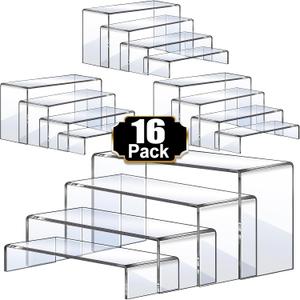 Aheroi Display Risers, 16 Pcs 4 Set(7L~8L~9L) Acrylic Riser Display Shelf, Clear Risers Display Stands, Rectangular Acrylic Risers for Decor Display, Cupcake Candy Shoe Showcase Stands